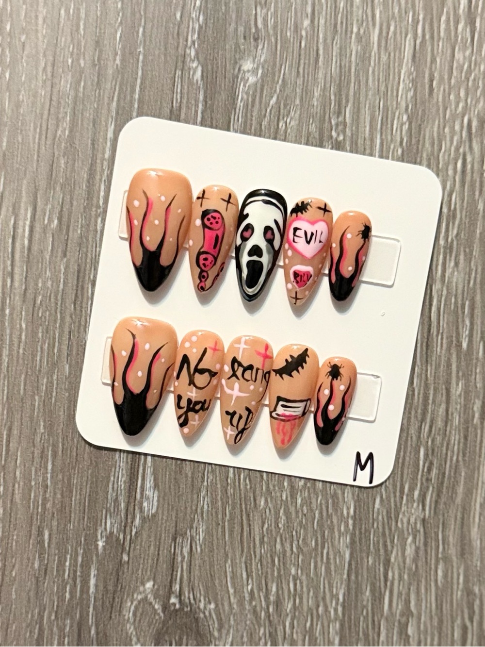 Nude Pink & Black Halloween Ghost Face Press-On Nail Set
